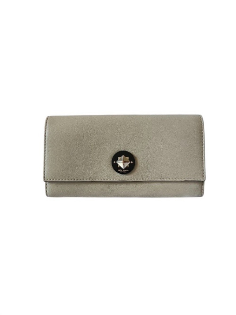 Kate Spade Thistle Continental Wallet Gray Suede Leather Medallion Guc